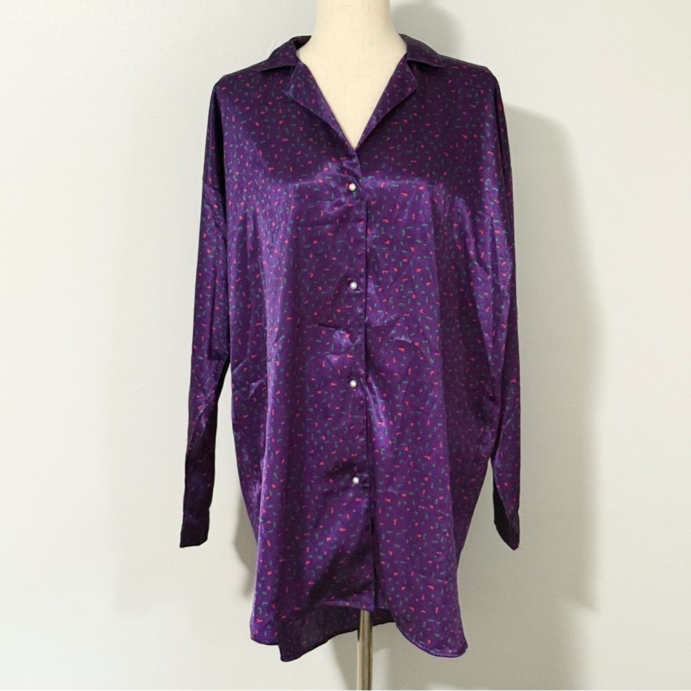 Vintage Gold Label Victoria’s Secret Purple Confetti Sleep Shirt Gown M L